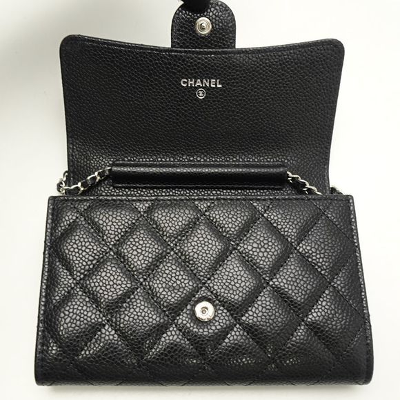 Chanel Mini Chain Wallet Matelasse Caviar Skin Black Wallet - Picture 5 of 6